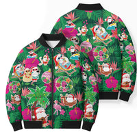 Hawaii Mele Kalikimaka Bomber Puffer Jacket Tropical Plants with Santa Claus LT03 - Polynesian Pride