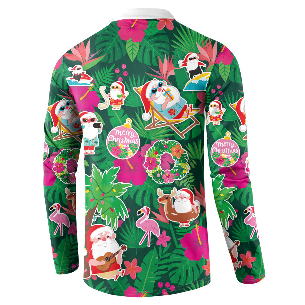 Hawaii Mele Kalikimaka Button Sweatshirt Tropical Plants with Santa Claus LT03 - Polynesian Pride