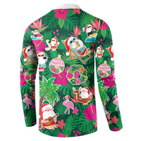 Hawaii Mele Kalikimaka Button Sweatshirt Tropical Plants with Santa Claus LT03 - Polynesian Pride