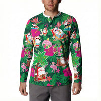 Hawaii Mele Kalikimaka Button Sweatshirt Tropical Plants with Santa Claus LT03 - Polynesian Pride