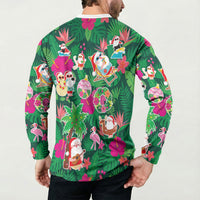 Hawaii Mele Kalikimaka Button Sweatshirt Tropical Plants with Santa Claus LT03 - Polynesian Pride