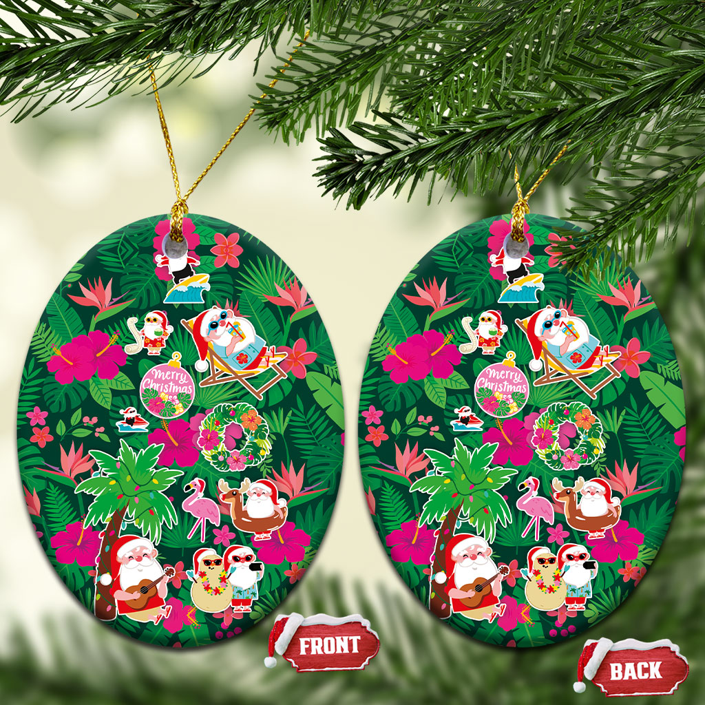 Hawaii Mele Kalikimaka Ceramic Ornament Tropical Plants with Santa Claus