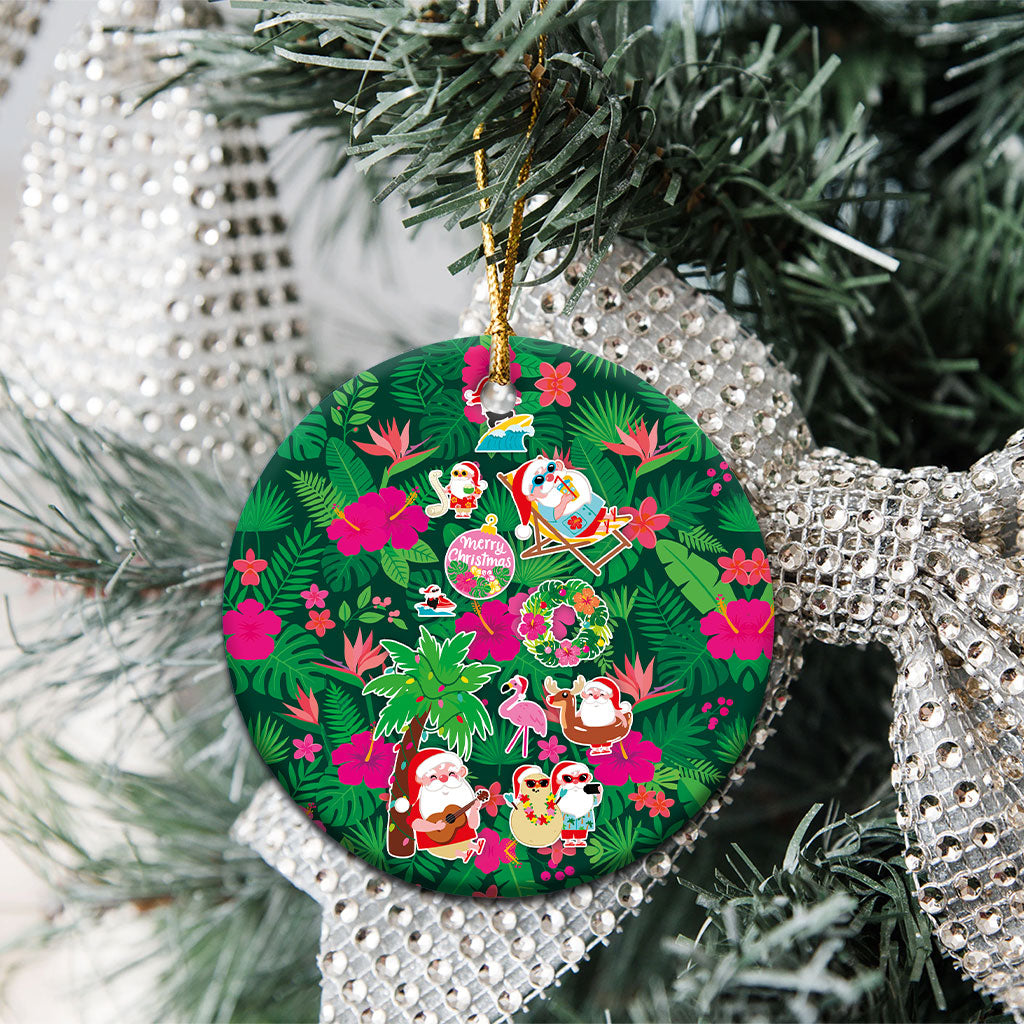 Hawaii Mele Kalikimaka Ceramic Ornament Tropical Plants with Santa Claus