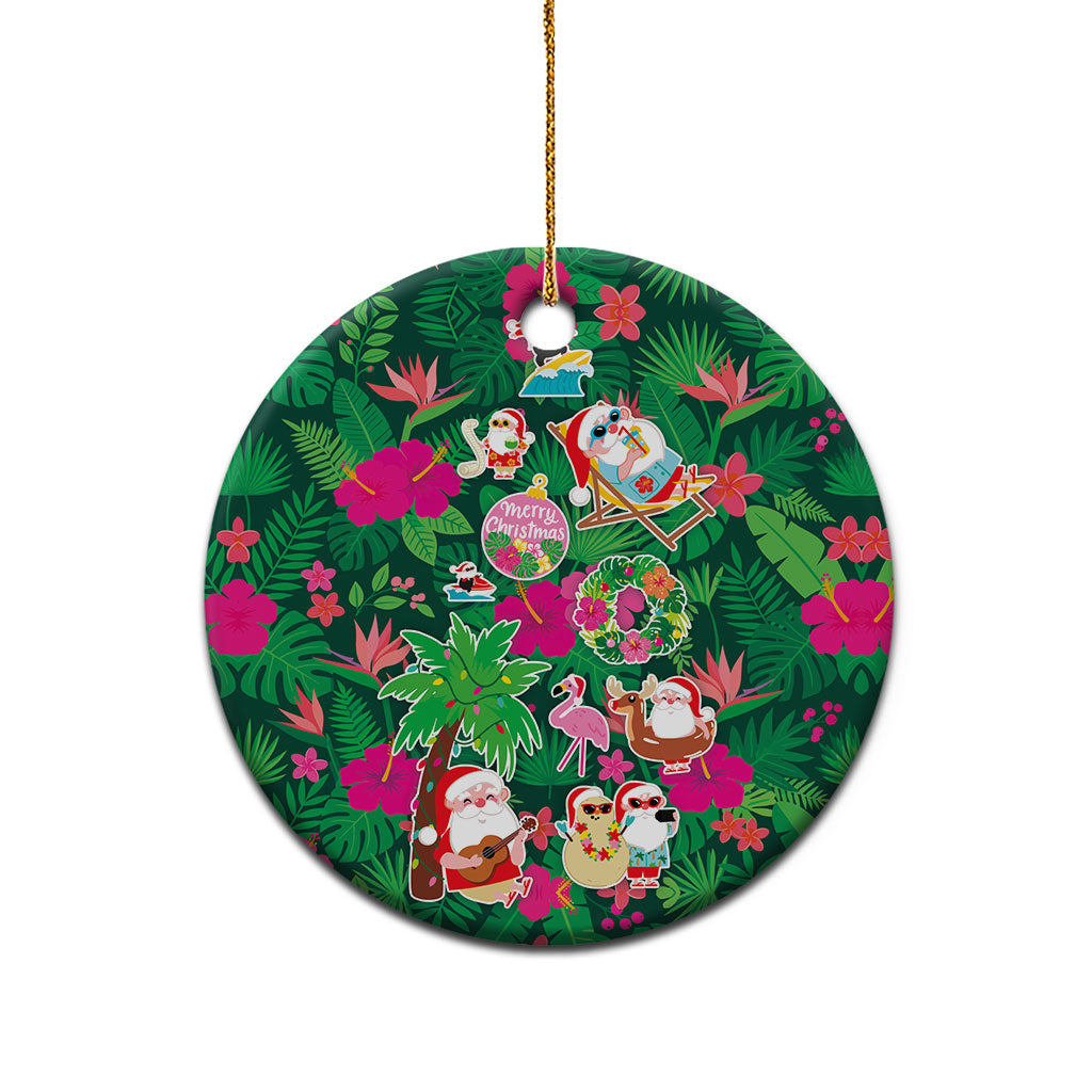 Hawaii Mele Kalikimaka Ceramic Ornament Tropical Plants with Santa Claus
