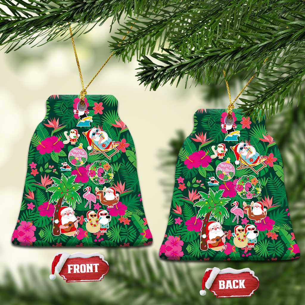 Hawaii Mele Kalikimaka Ceramic Ornament Tropical Plants with Santa Claus