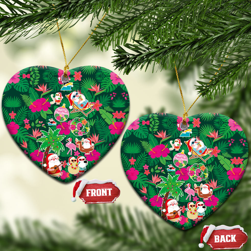 Hawaii Mele Kalikimaka Ceramic Ornament Tropical Plants with Santa Claus
