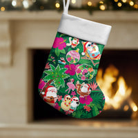 Hawaii Mele Kalikimaka Christmas Stocking Tropical Plants with Santa Claus LT03 Set of 2 Multicolor - Polynesian Pride