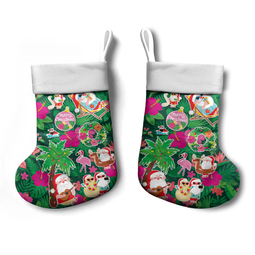 Hawaii Mele Kalikimaka Christmas Stocking Tropical Plants with Santa Claus LT03 - Polynesian Pride