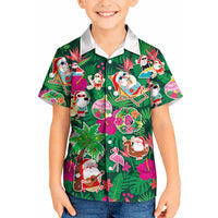 Hawaii Mele Kalikimaka Kid Hawaiian Shirt Tropical Plants with Santa Claus LT03 Kid Multicolor - Polynesian Pride