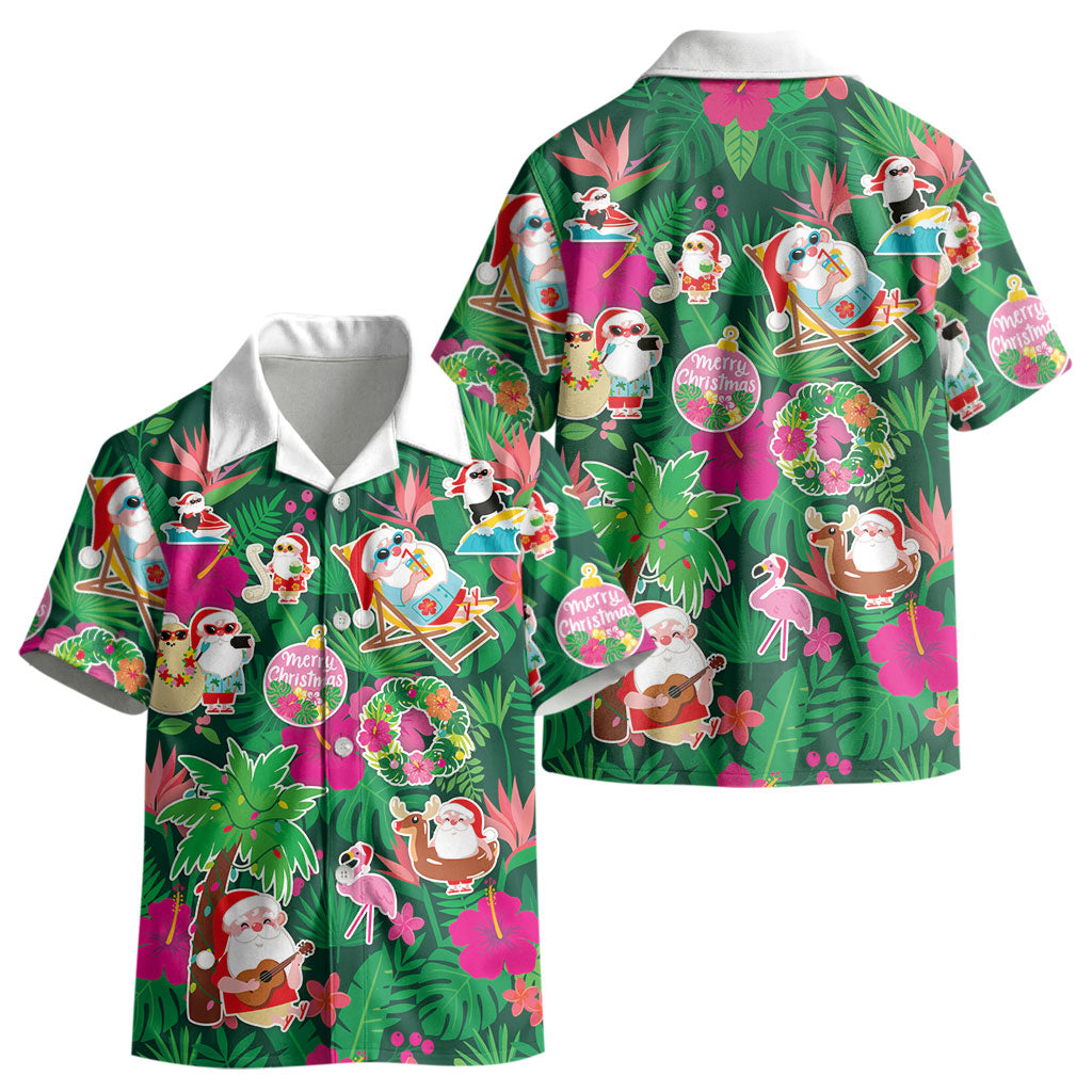 Hawaii Mele Kalikimaka Kid Hawaiian Shirt Tropical Plants with Santa Claus LT03 - Polynesian Pride