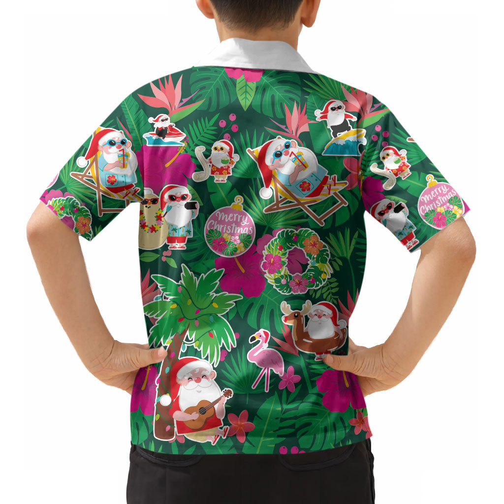 Hawaii Mele Kalikimaka Kid Hawaiian Shirt Tropical Plants with Santa Claus LT03 - Polynesian Pride
