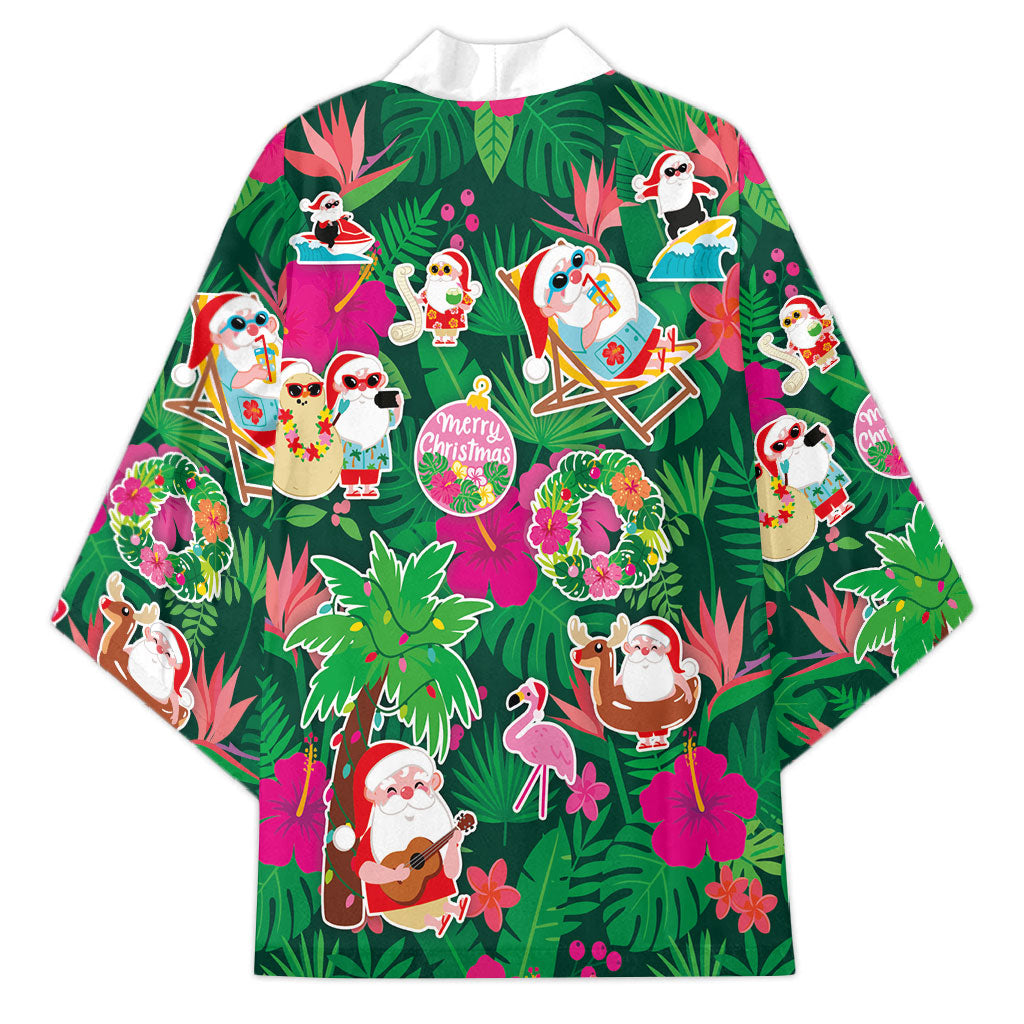 Hawaii Mele Kalikimaka Kimono Tropical Plants with Santa Claus LT03 - Polynesian Pride
