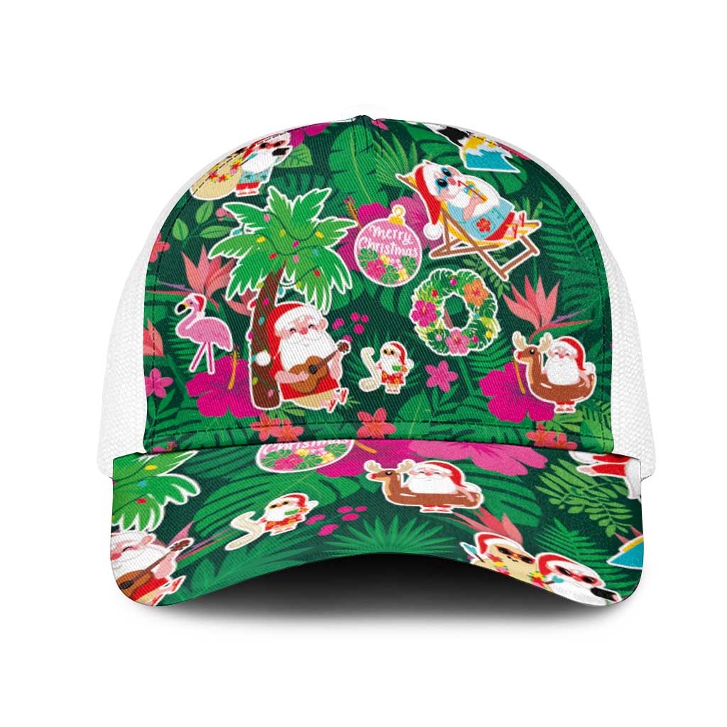 Hawaii Mele Kalikimaka Mesh Trucker Cap Tropical Plants with Santa Claus