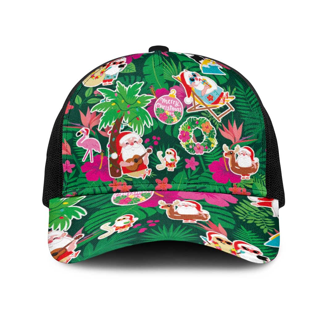 Hawaii Mele Kalikimaka Mesh Trucker Cap Tropical Plants with Santa Claus