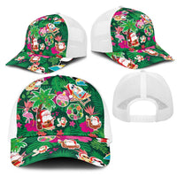 Hawaii Mele Kalikimaka Mesh Trucker Cap Tropical Plants with Santa Claus