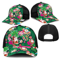 Hawaii Mele Kalikimaka Mesh Trucker Cap Tropical Plants with Santa Claus