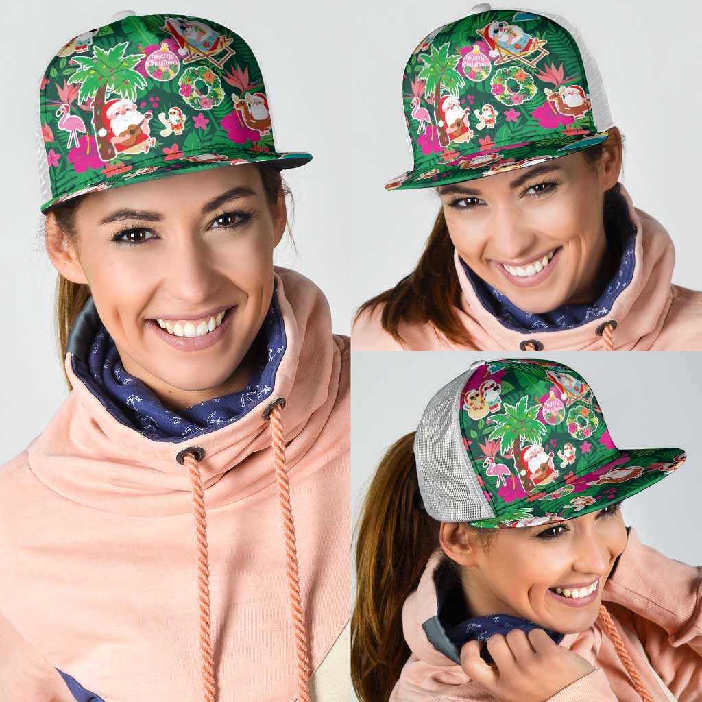Hawaii Mele Kalikimaka Mesh Trucker Cap Tropical Plants with Santa Claus