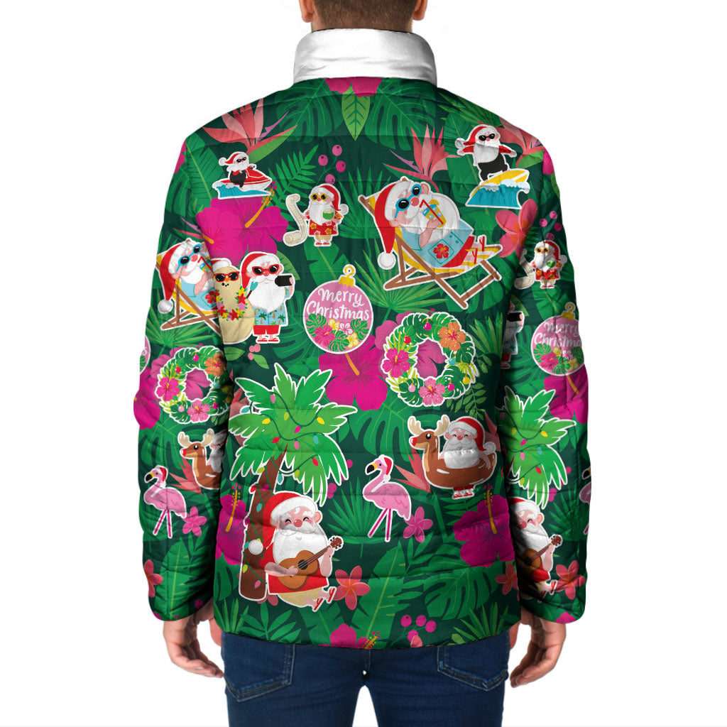Hawaii Mele Kalikimaka Padded Jacket Tropical Plants with Santa Claus LT03 - Polynesian Pride