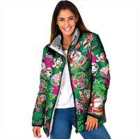Hawaii Mele Kalikimaka Padded Jacket Tropical Plants with Santa Claus LT03 Women Multicolor - Polynesian Pride