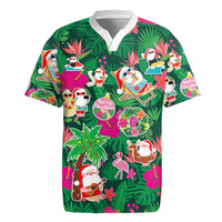 Hawaii Mele Kalikimaka Rugby Jersey Tropical Plants with Santa Claus LT03 Multicolor - Polynesian Pride