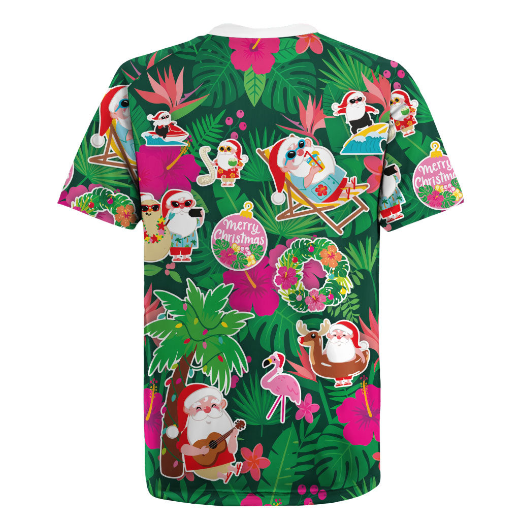 Hawaii Mele Kalikimaka Rugby Jersey Tropical Plants with Santa Claus LT03 - Polynesian Pride