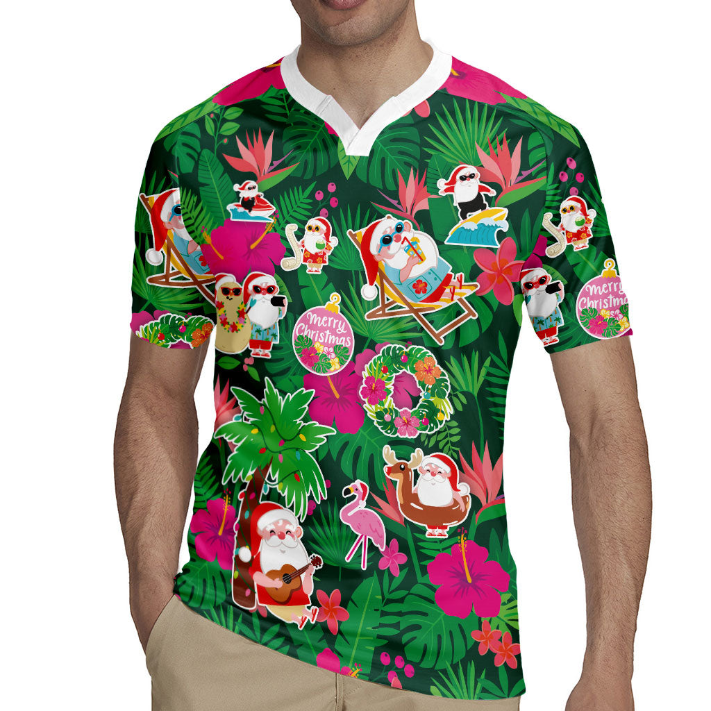 Hawaii Mele Kalikimaka Rugby Jersey Tropical Plants with Santa Claus LT03 - Polynesian Pride