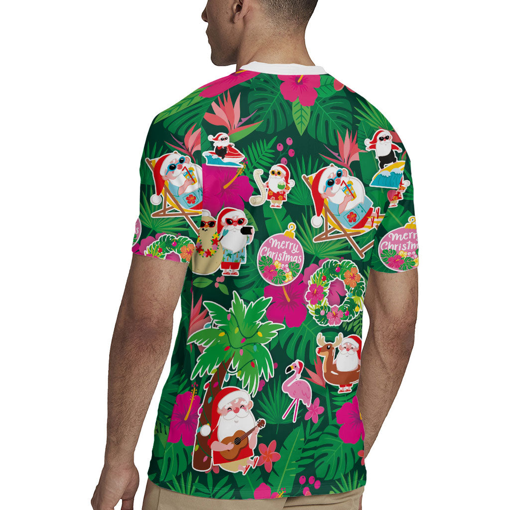 Hawaii Mele Kalikimaka Rugby Jersey Tropical Plants with Santa Claus LT03 - Polynesian Pride