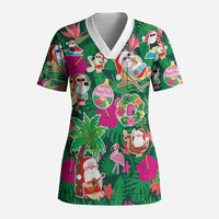 Hawaii Mele Kalikimaka Scrub Top Tropical Plants with Santa Claus