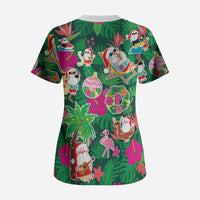 Hawaii Mele Kalikimaka Scrub Top Tropical Plants with Santa Claus