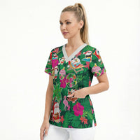 Hawaii Mele Kalikimaka Scrub Top Tropical Plants with Santa Claus