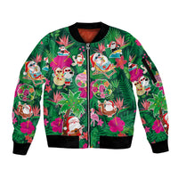 Hawaii Mele Kalikimaka Sleeve Zip Bomber Jacket Tropical Plants with Santa Claus LT03 Unisex Multicolor - Polynesian Pride