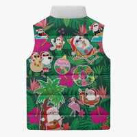 Hawaii Mele Kalikimaka Sleeveless Puffer Jacket Tropical Plants with Santa Claus LT03 - Polynesian Pride