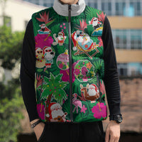 Hawaii Mele Kalikimaka Sleeveless Puffer Jacket Tropical Plants with Santa Claus LT03 - Polynesian Pride