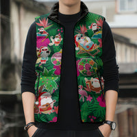 Hawaii Mele Kalikimaka Sleeveless Puffer Jacket Tropical Plants with Santa Claus LT03 - Polynesian Pride