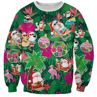 Hawaii Mele Kalikimaka Sweatshirt Tropical Plants with Santa Claus LT03 Unisex Multicolor - Polynesian Pride