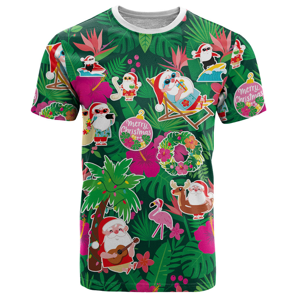 Hawaii Mele Kalikimaka T Shirt Tropical Plants with Santa Claus LT03 Multicolor - Polynesian Pride