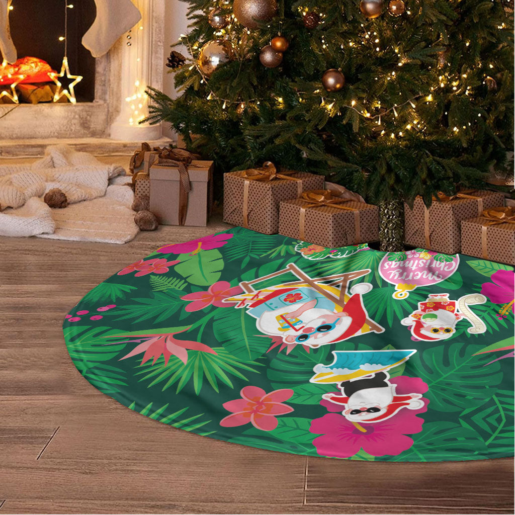 Hawaii Mele Kalikimaka Tree Skirt Tropical Plants with Santa Claus
