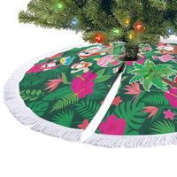 Hawaii Mele Kalikimaka Tree Skirt Tropical Plants with Santa Claus