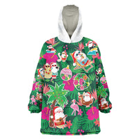 Hawaii Mele Kalikimaka Wearable Blanket Hoodie Tropical Plants with Santa Claus LT03 One Size Multicolor - Polynesian Pride