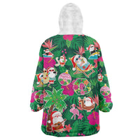 Hawaii Mele Kalikimaka Wearable Blanket Hoodie Tropical Plants with Santa Claus LT03 - Polynesian Pride