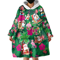 Hawaii Mele Kalikimaka Wearable Blanket Hoodie Tropical Plants with Santa Claus LT03 - Polynesian Pride