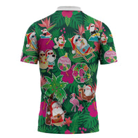 Hawaii Mele Kalikimaka Zipper Polo Shirt Tropical Plants with Santa Claus LT03 - Polynesian Pride