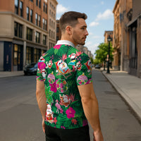 Hawaii Mele Kalikimaka Zipper Polo Shirt Tropical Plants with Santa Claus LT03 - Polynesian Pride