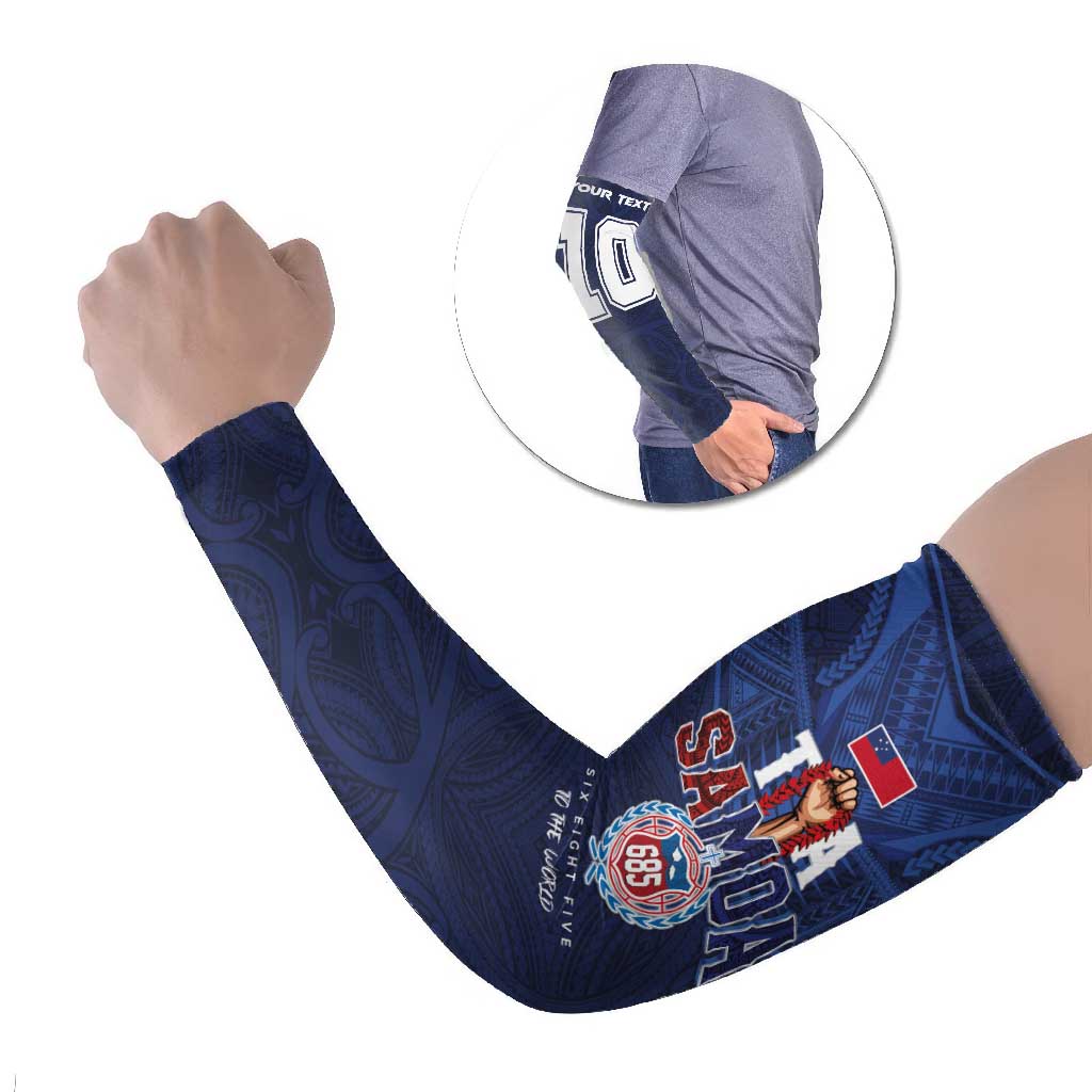 Custom Rugby Toa Samoa Arm Sleeves Champions Six Eight Five LT03 Set of 2 Blue - Polynesian Pride