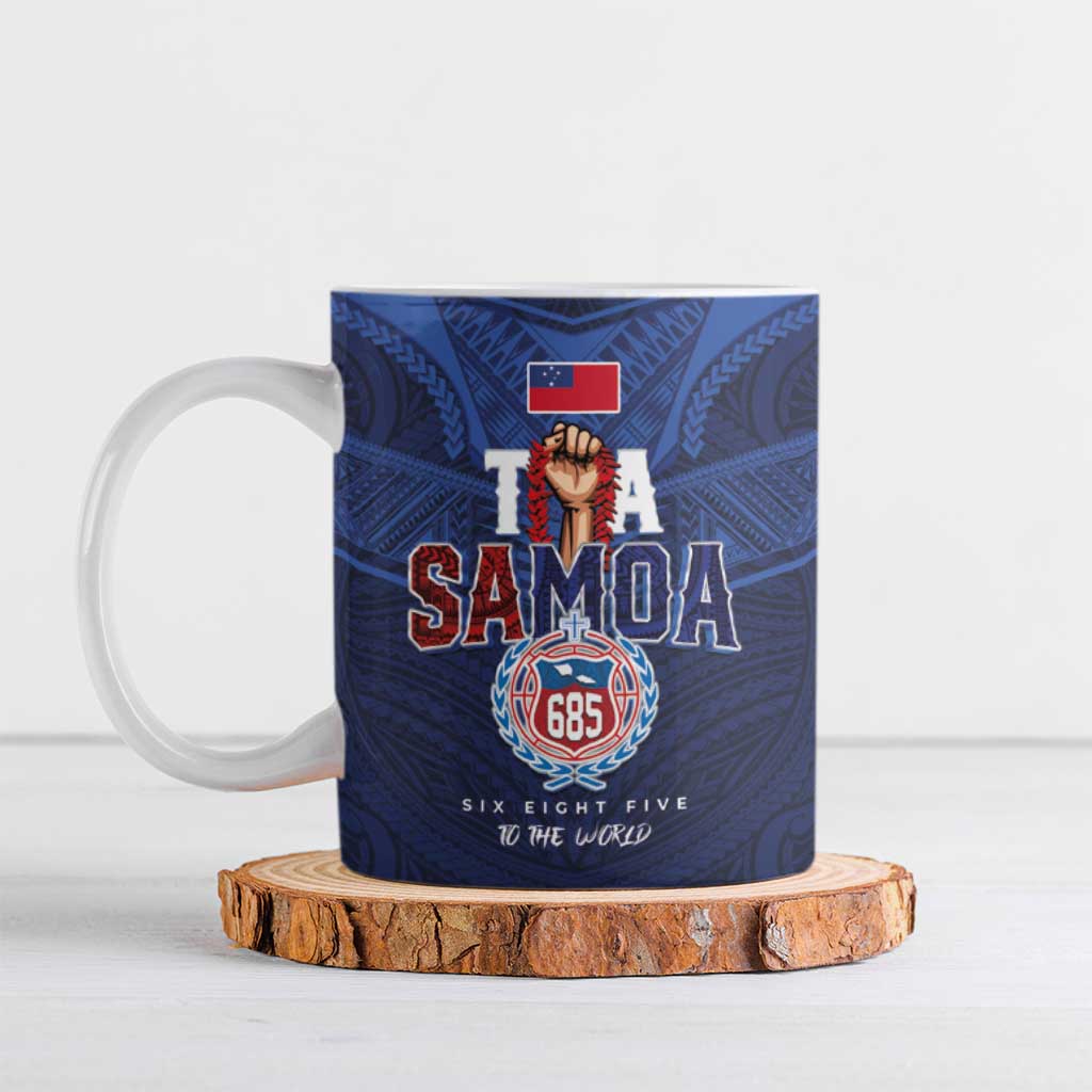 Custom Rugby Toa Samoa Ceramic Mug Champions Six Eight Five LT03 Blue - Polynesian Pride