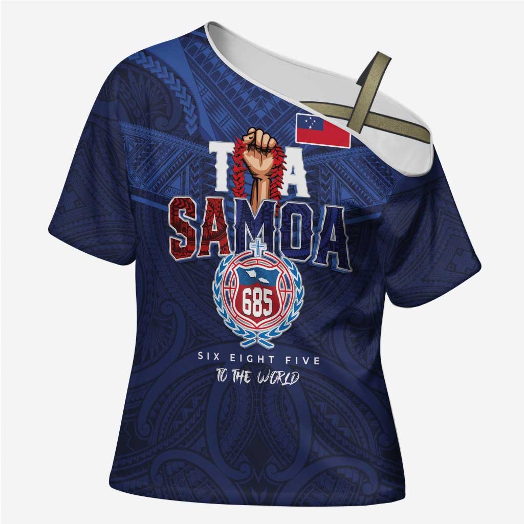Custom Rugby Toa Samoa Cross Shoulder Shirt Champions Six Eight Five LT03 Female Blue - Polynesian Pride