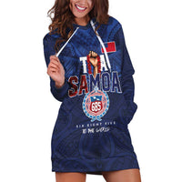 Custom Rugby Toa Samoa Hoodie Dress Champions Six Eight Five LT03 Blue - Polynesian Pride