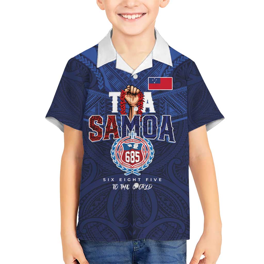 Custom Rugby Toa Samoa Kid Hawaiian Shirt Champions Six Eight Five LT03 Kid Blue - Polynesian Pride