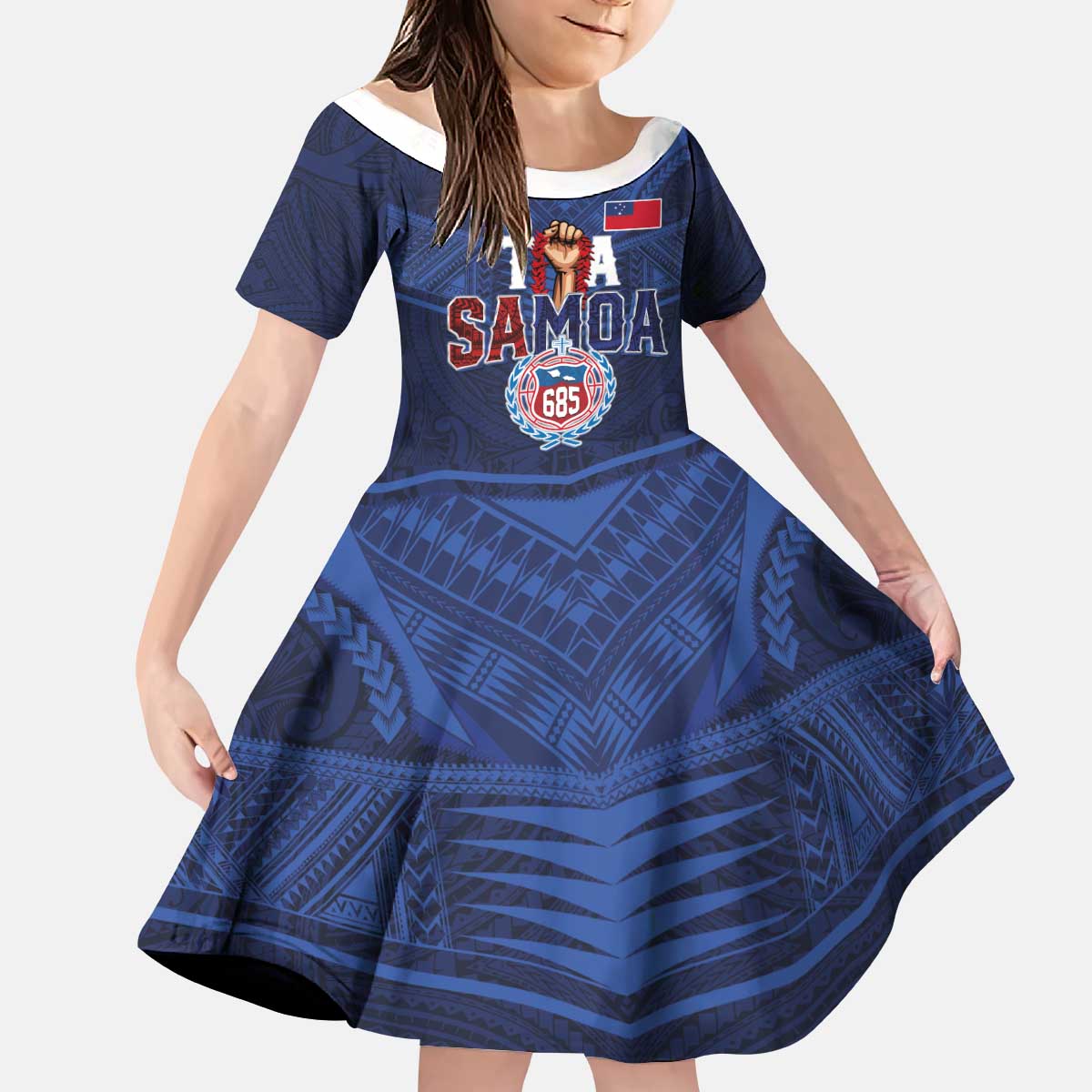 Custom Rugby Toa Samoa Kid Short Sleeve Dress Champions Six Eight Five LT03 KID Blue - Polynesian Pride
