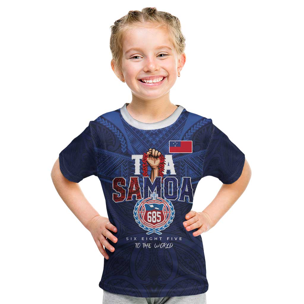 Custom Rugby Toa Samoa Kid T Shirt Champions Six Eight Five LT03 Blue - Polynesian Pride